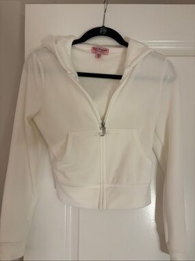Juicy Couture Cream Rhinestone Velour Zip Up Hoodie Y2K